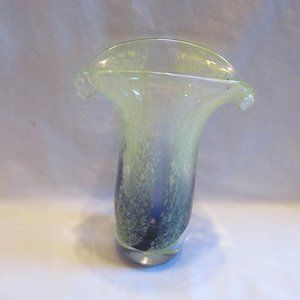 VTG. MURANO STYLE Hand Blown  WATERFALL- GREEN BLUE -  Flower Vase !!!